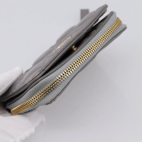 Christian Dior Caro Bifold Wallet Leather Gray Gold Auth 203223M