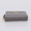 Christian Dior Caro Bifold Wallet Leather Gray Gold Auth 203223M-7