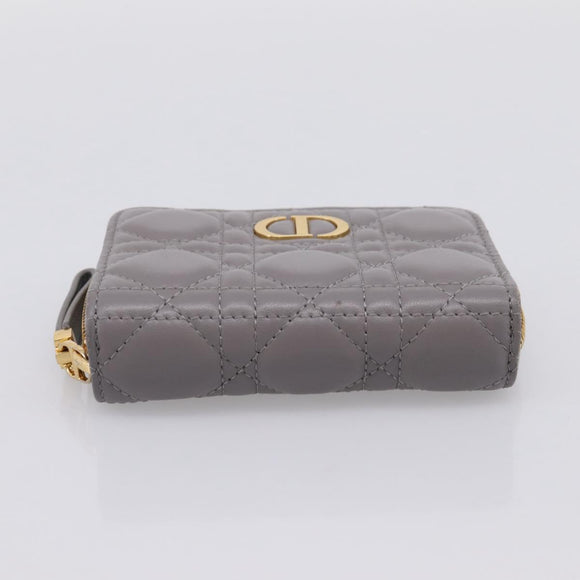 Christian Dior Caro Bifold Wallet Leather Gray Gold Auth 203223M