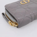 Christian Dior Caro Bifold Wallet Leather Gray Gold Auth 203223M-9