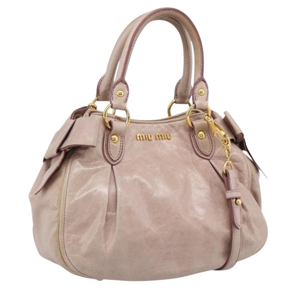 Miu Miu Hand Bag Leather 2way Beige Gold Auth 203225M