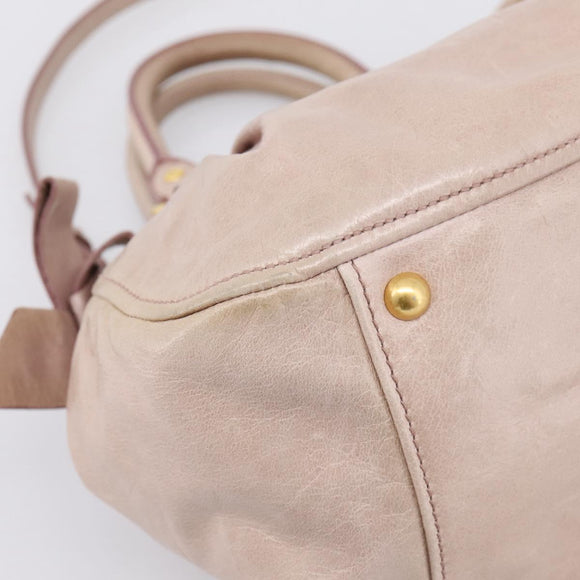 Miu Miu Hand Bag Leather 2way Beige Gold Auth 203225M