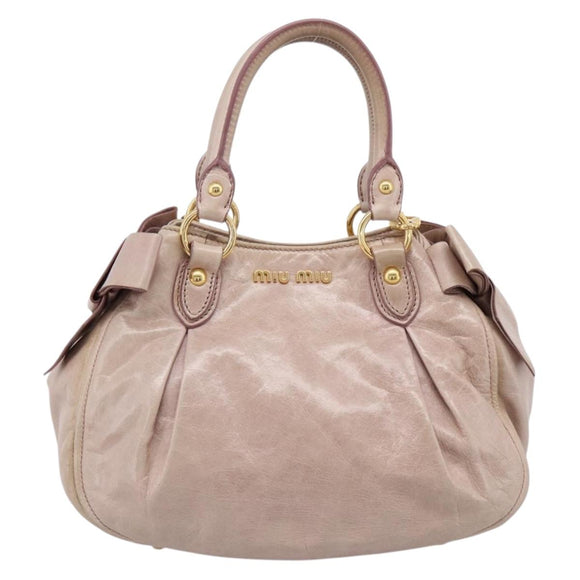Miu Miu Hand Bag Leather 2way Beige Gold Auth 203225M