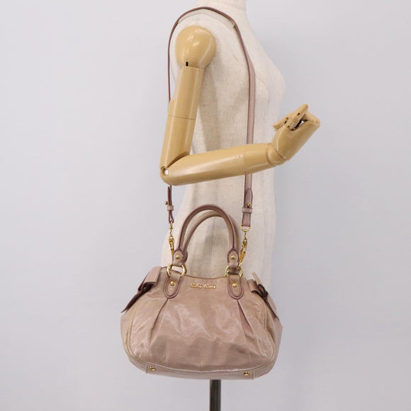 Miu Miu Hand Bag Leather 2way Beige Gold Auth 203225M