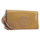 GUCCI Soho Clutch Bag Patent Leather Beige Gold 336753 Auth 203226-1