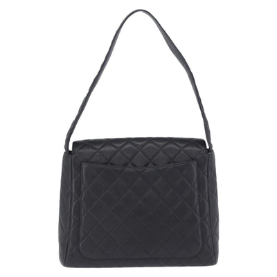 CHANEL Matelasse Turn Lock Shoulder Bag Caviar Skin Black Gold CC Auth 203228V - 0
