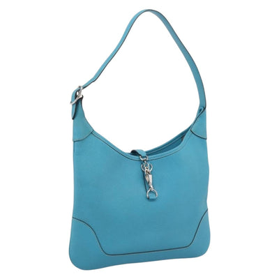 HERMES Trim 31 Shoulder Bag Leather Light Blue Silver Auth 203229V
