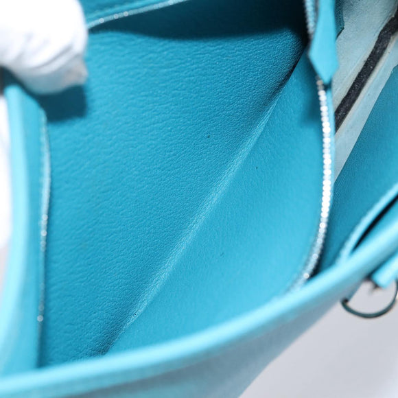 HERMES Trim 31 Shoulder Bag Leather Light Blue Silver Auth 203229V