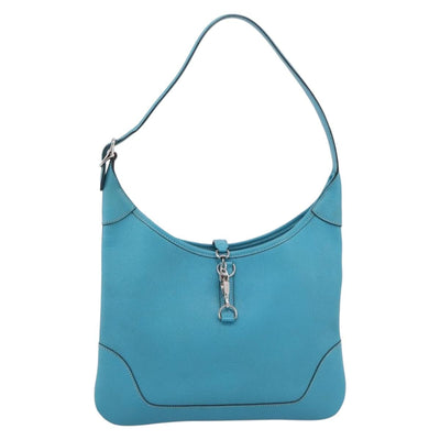 HERMES Trim 31 Shoulder Bag Leather Light Blue Silver Auth 203229V - 0