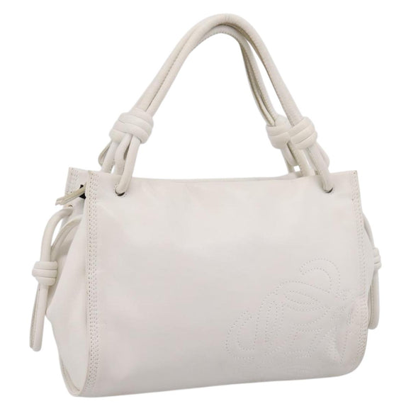 LOEWE Hand Bag Leather White Silver Auth 203231A