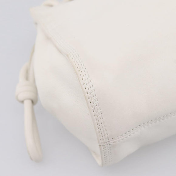 LOEWE Hand Bag Leather White Silver Auth 203231A