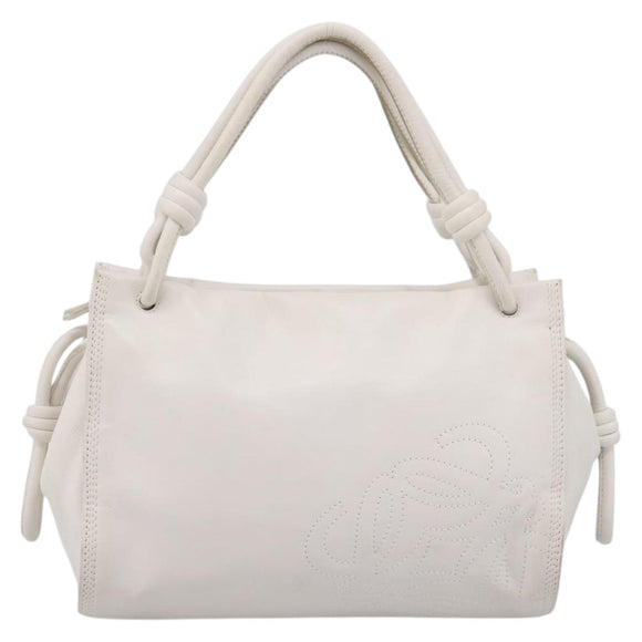 LOEWE Hand Bag Leather White Silver Auth 203231A