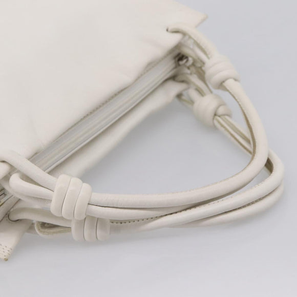 LOEWE Hand Bag Leather White Silver Auth 203231A