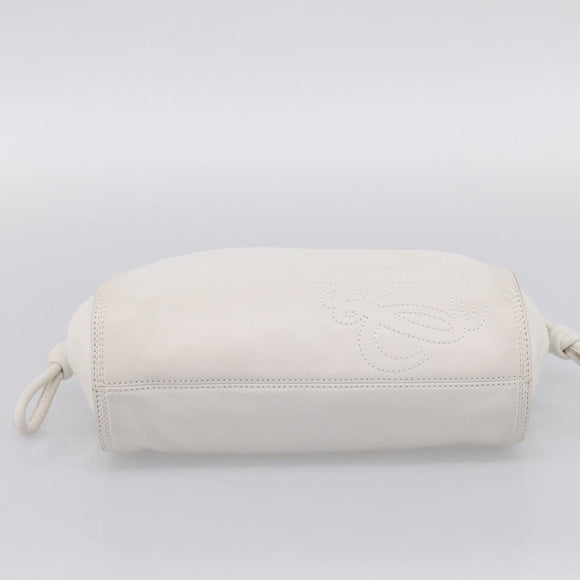 LOEWE Hand Bag Leather White Silver Auth 203231A