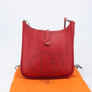 HERMES Evelyn 2 PM Shoulder Bag Taurillon Clemence Red Silver Auth 203233V-12