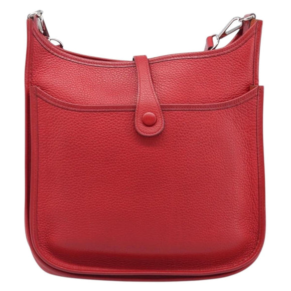HERMES Evelyn 2 PM Shoulder Bag Taurillon Clemence Red Silver Auth 203233V