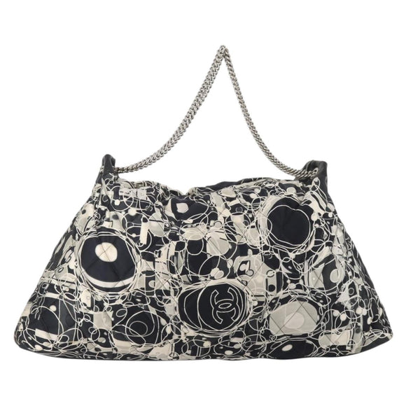 CHANEL Chain Tote Bag Nylon Black Silver CC Auth 203235A