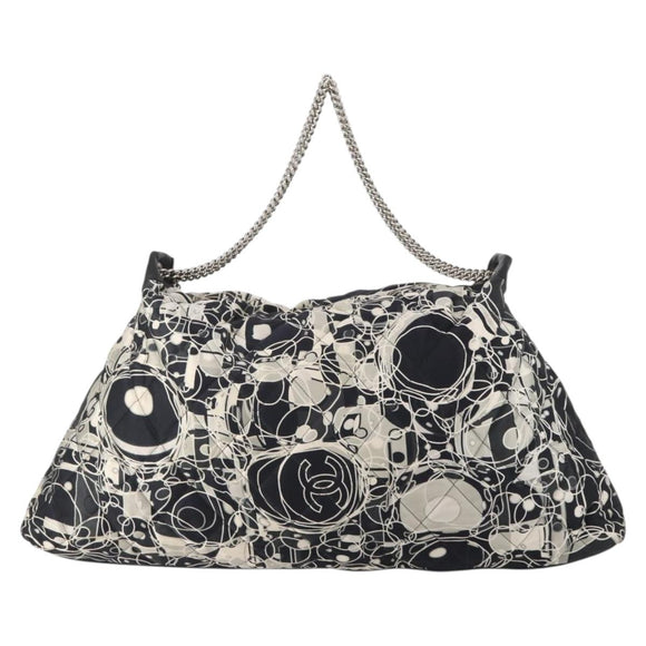 CHANEL Chain Tote Bag Nylon Black Silver CC Auth 203235A