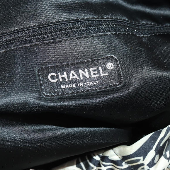 CHANEL Chain Tote Bag Nylon Black Silver CC Auth 203235A