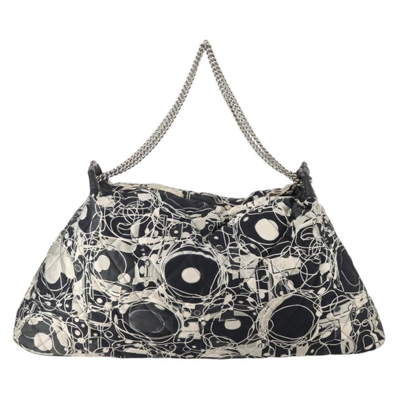 CHANEL Chain Tote Bag Nylon Black Silver CC Auth 203235A