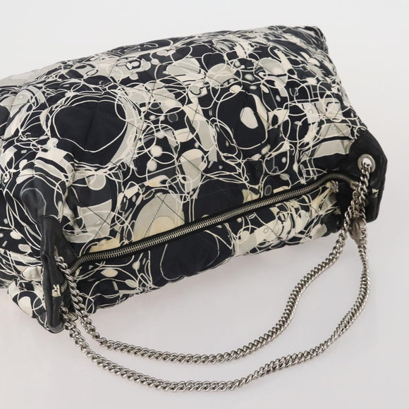 CHANEL Chain Tote Bag Nylon Black Silver CC Auth 203235A