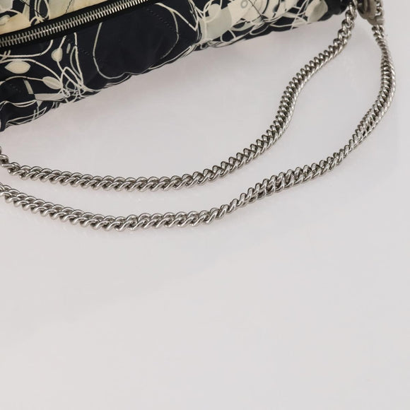 CHANEL Chain Tote Bag Nylon Black Silver CC Auth 203235A