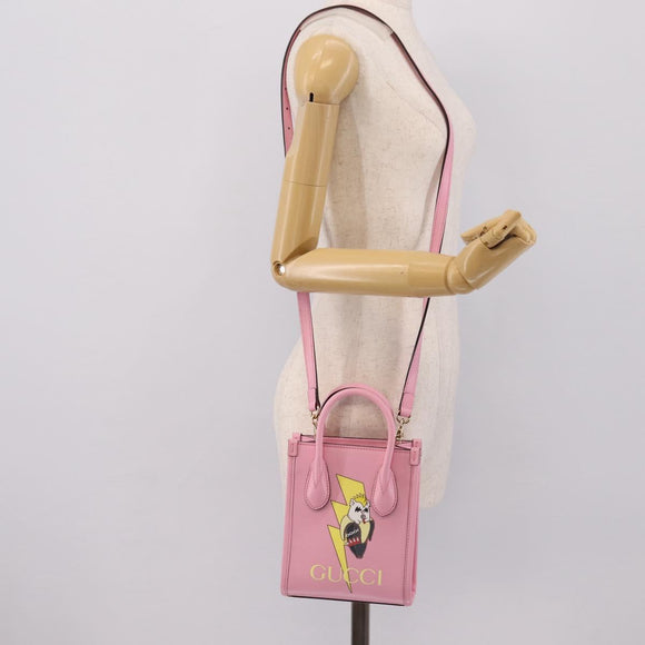 GUCCI Bananya Tote Bag Leather 2way Pink Gold 671623 Auth 203236M