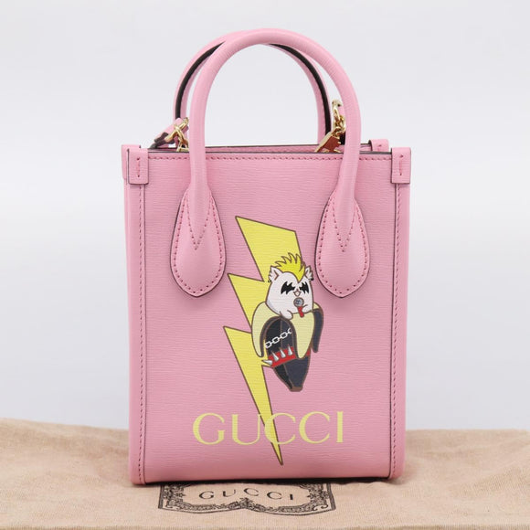 GUCCI Bananya Tote Bag Leather 2way Pink Gold 671623 Auth 203236M