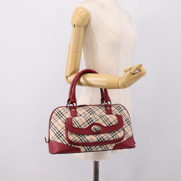 BURBERRY Nova Check Hand Bag Canvas Beige Silver Auth 203239A