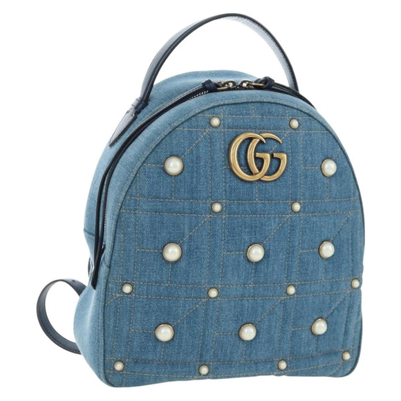 GUCCI GG Marmont Backpack Denim Blue Gold 476671 Auth 203241M