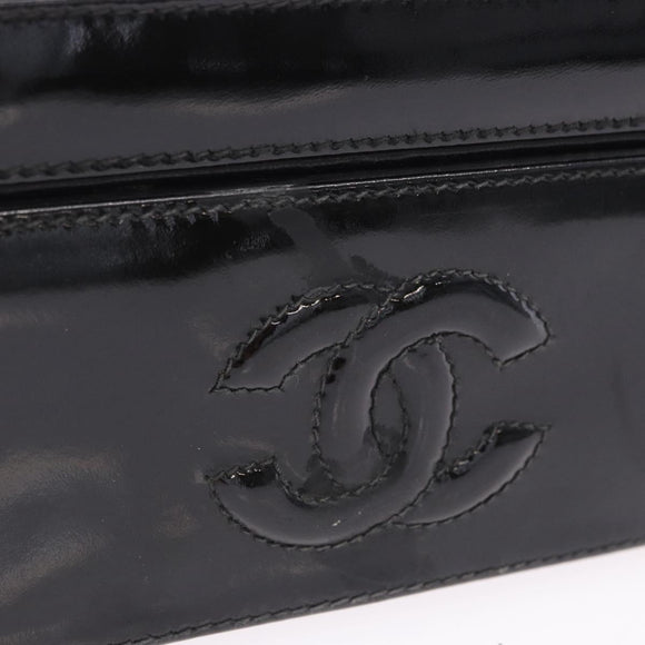 CHANEL Matelasse Shoulder Bag Patent Leather Black Gold CC Auth 203247