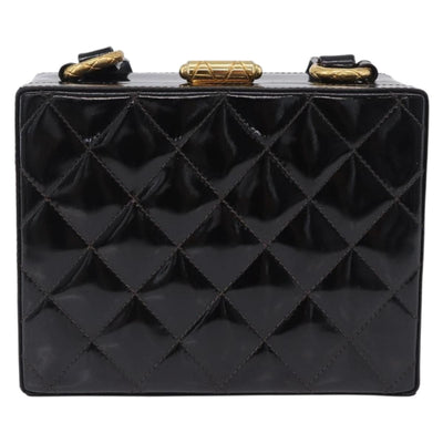 CHANEL Matelasse Shoulder Bag Patent Leather Black Gold CC Auth 203247 - 0