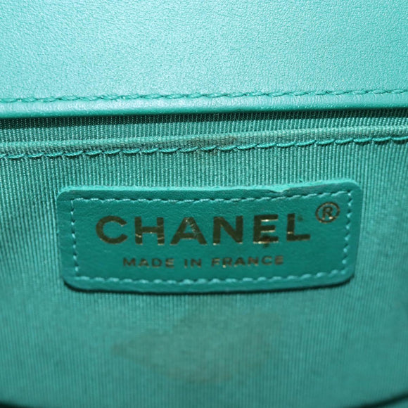 CHANEL Boy Chanel 20 Chain Shoulder Bag Leather Green Gold CC Auth 203249SAM