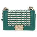 CHANEL Boy Chanel 20 Chain Shoulder Bag Leather Green Gold CC Auth 203249SAM-13