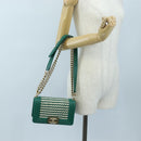 CHANEL Boy Chanel 20 Chain Shoulder Bag Leather Green Gold CC Auth 203249SAM-25