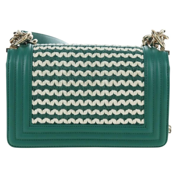 CHANEL Boy Chanel 20 Chain Shoulder Bag Leather Green Gold CC Auth 203249SAM