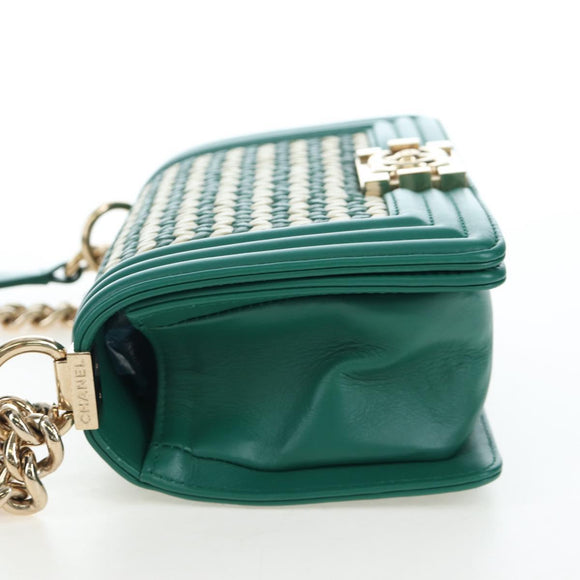 CHANEL Boy Chanel 20 Chain Shoulder Bag Leather Green Gold CC Auth 203249SAM