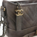 CHANEL Chain Gabriel De V Stitch Shoulder Bag Caviar Skin Gray CC Auth 203252V-15