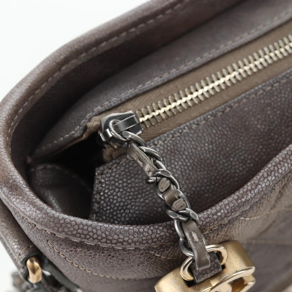 CHANEL Chain Gabriel De V Stitch Shoulder Bag Caviar Skin Gray CC Auth 203252V