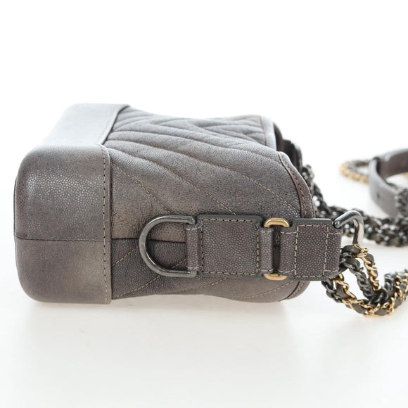 CHANEL Chain Gabriel De V Stitch Shoulder Bag Caviar Skin Gray CC Auth 203252V