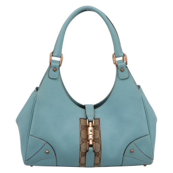 GUCCI New Jackie Hand Bag Leather Light Blue Gold 124407 Auth 203254V