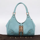 GUCCI New Jackie Hand Bag Leather Light Blue Gold 124407 Auth 203254V-23