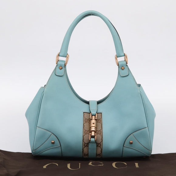 GUCCI New Jackie Hand Bag Leather Light Blue Gold 124407 Auth 203254V