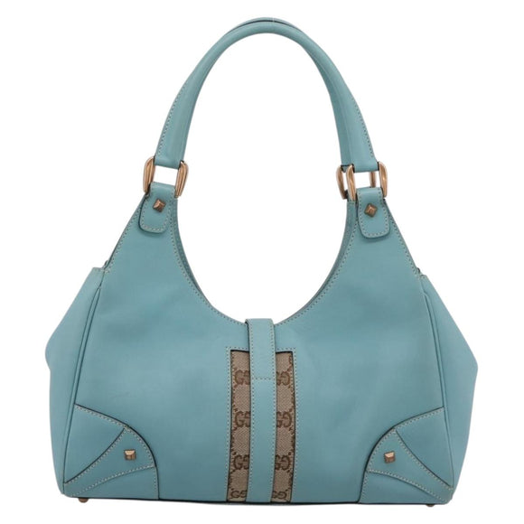 GUCCI New Jackie Hand Bag Leather Light Blue Gold 124407 Auth 203254V