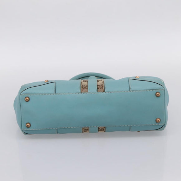GUCCI New Jackie Hand Bag Leather Light Blue Gold 124407 Auth 203254V
