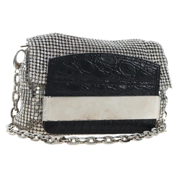 Jimmy Choo Chain Shoulder Bag Leather Sequins Silver Auth 203255M