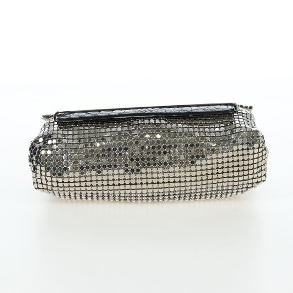 Jimmy Choo Chain Shoulder Bag Leather Sequins Silver Auth 203255M