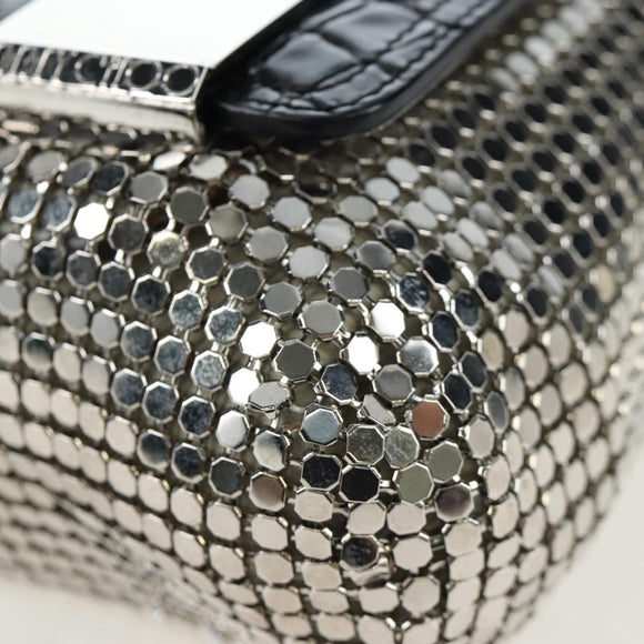 Jimmy Choo Chain Shoulder Bag Leather Sequins Silver Auth 203255M