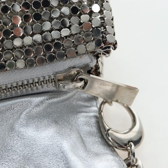 Jimmy Choo Chain Shoulder Bag Leather Sequins Silver Auth 203255M