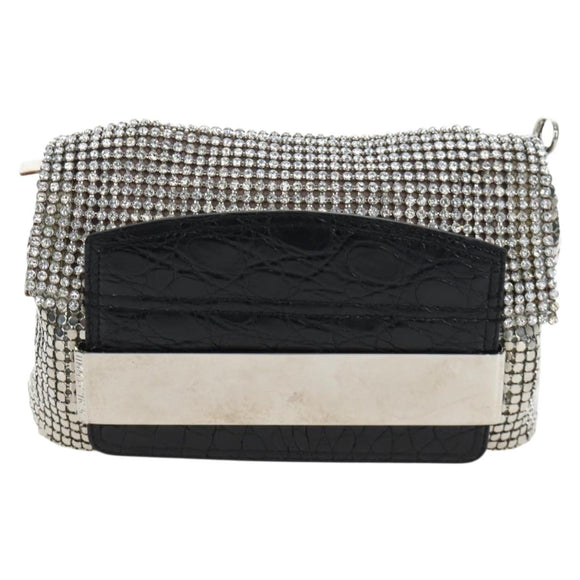 Jimmy Choo Chain Shoulder Bag Leather Sequins Silver Auth 203255M
